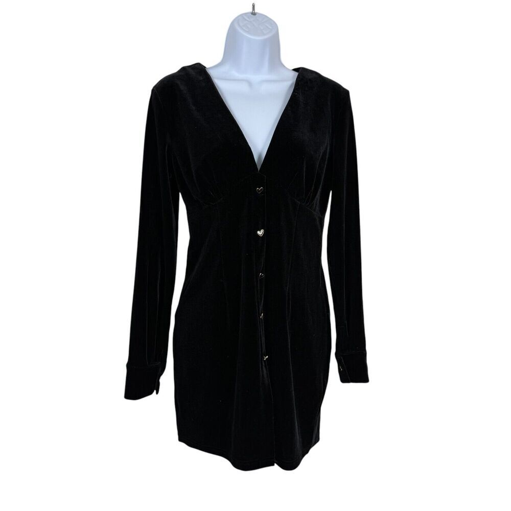 Cider Dress Women Small Black Velvet Witchycore Whimsigoth Heart Buttons Mini - Picture 2 of 8